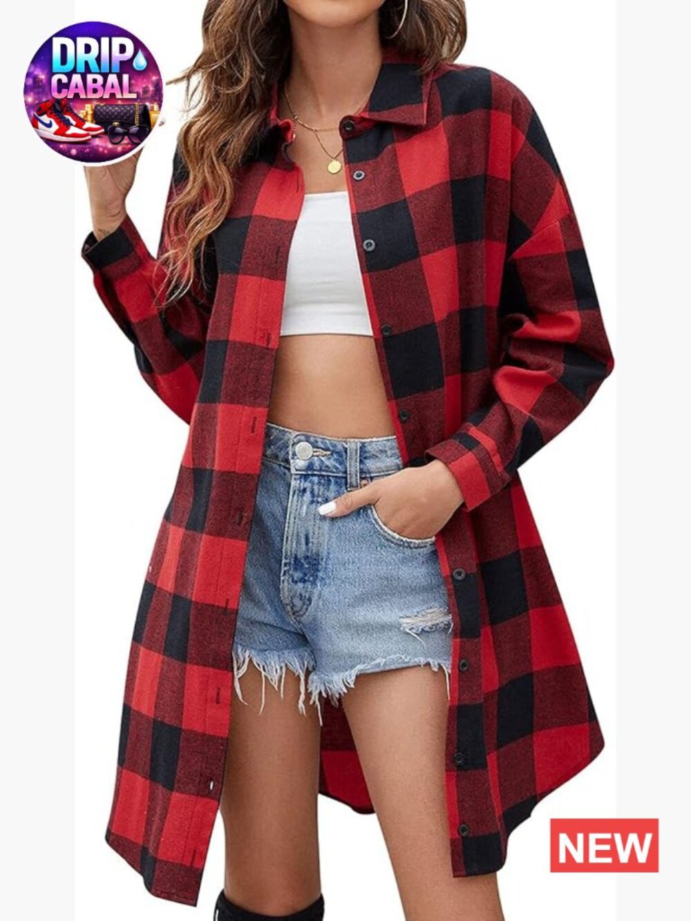 Oversized Button Down Long Plaid Flannel Shacket Jacket